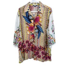 John Mark Colorful Floral Embroidered Paisley Button Down Shirt Women Size Large